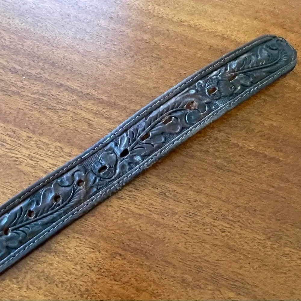 Vintage Chambers Embossed Leather Belt With Acorns and Leaves Brown Tan